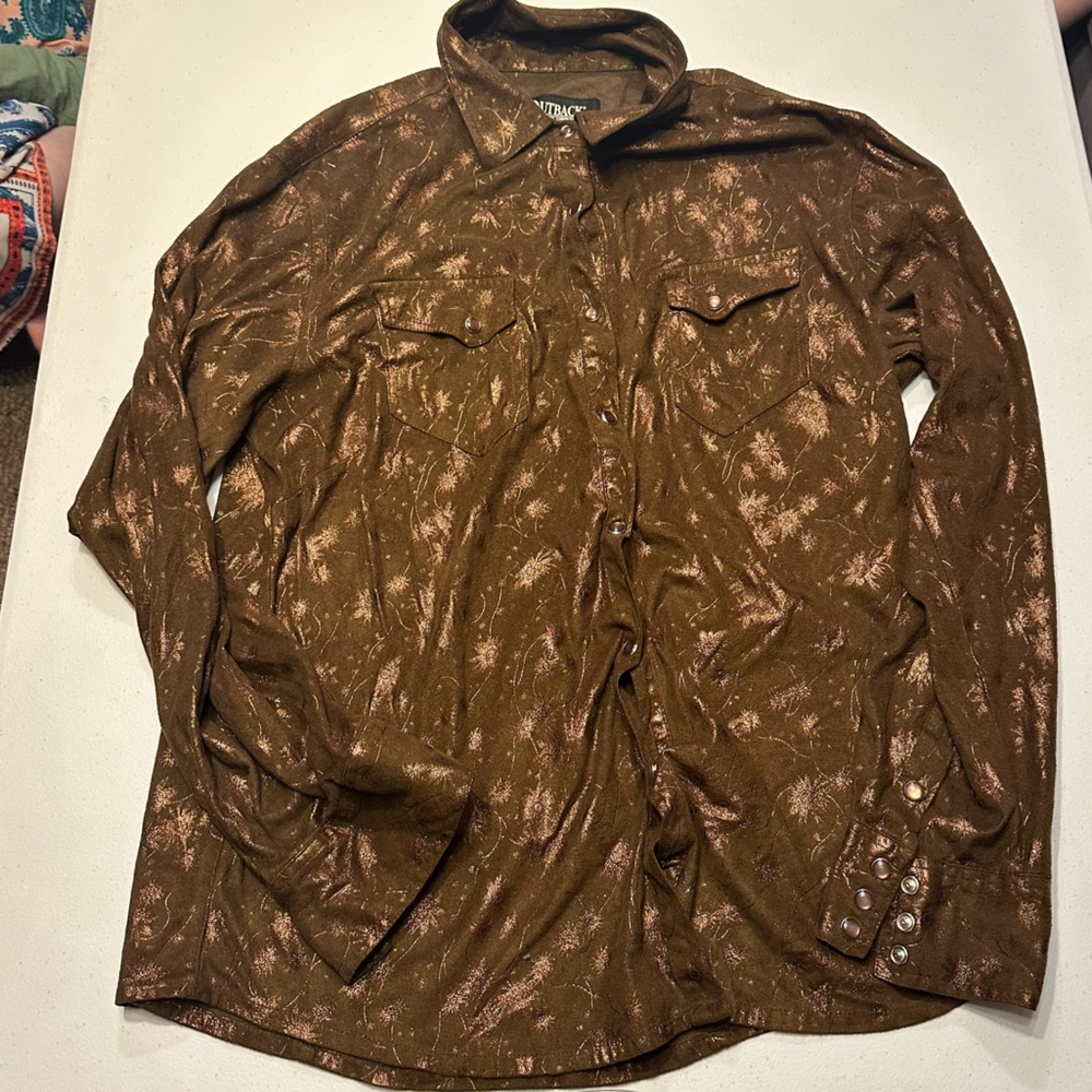 Outback Trading Company Brown Blouse with Button Details